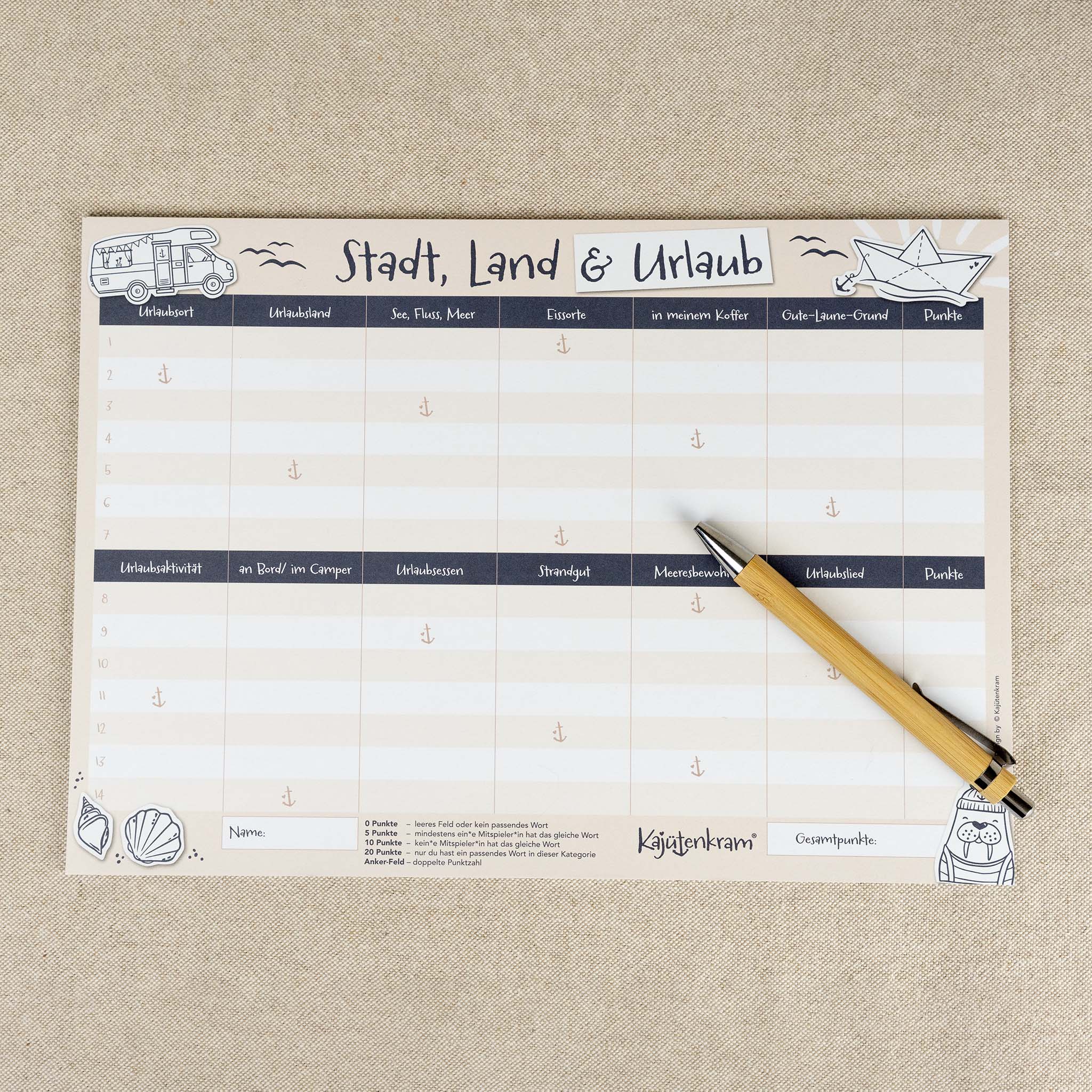 Spieleblock „Stadt, Land & Urlaub“